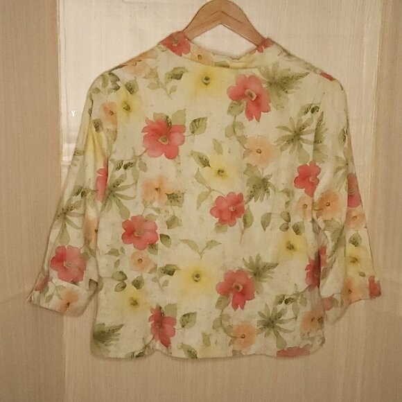 JM Collection Womens Petite Floral Linen Button Down 14P - Picture 2 of 6